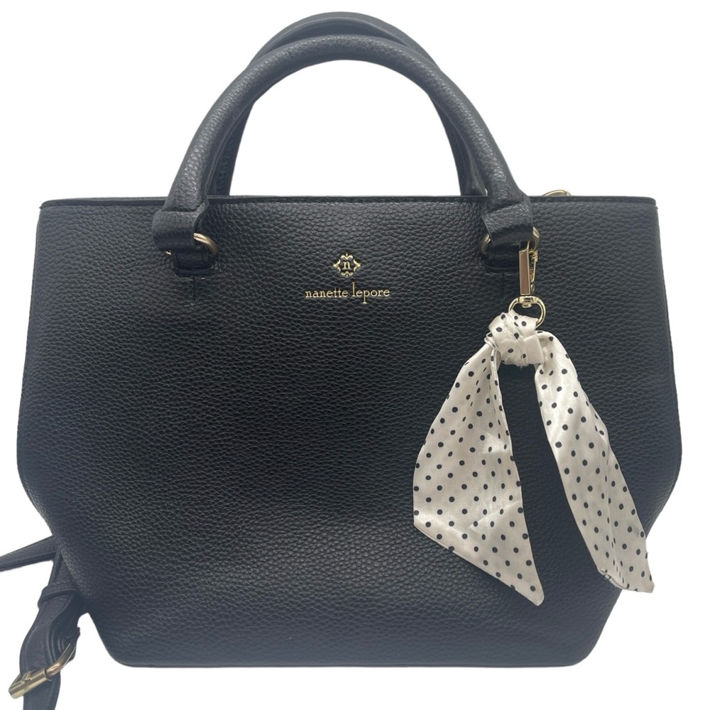 Nanette Lepore Black Handbag with Polka Dot Scarf